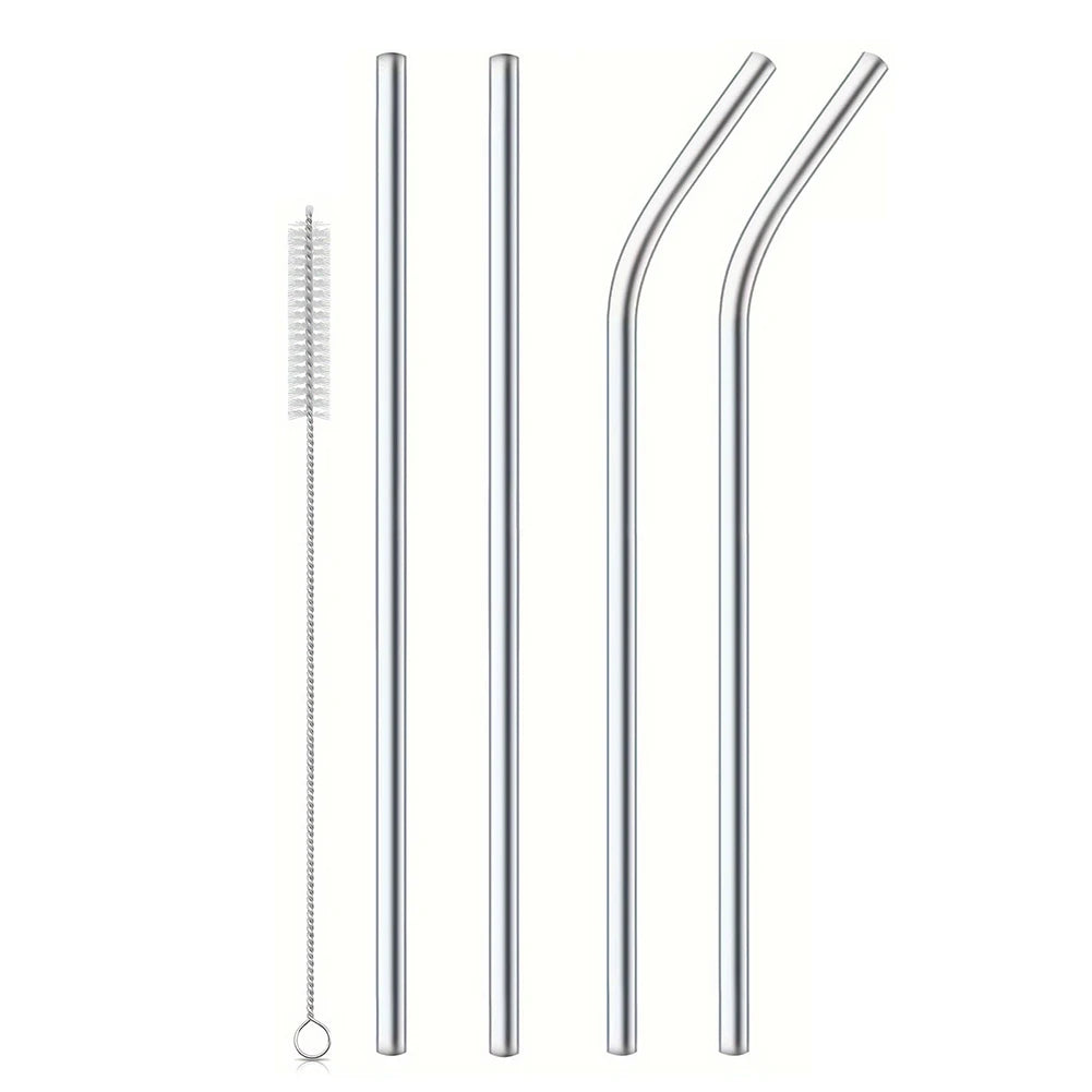 4Pcs 304 Stainless Steel Straw with Straw Cleaner Replacement Long Straight Bent Metal Straw for 40oz Water Cup Accessories