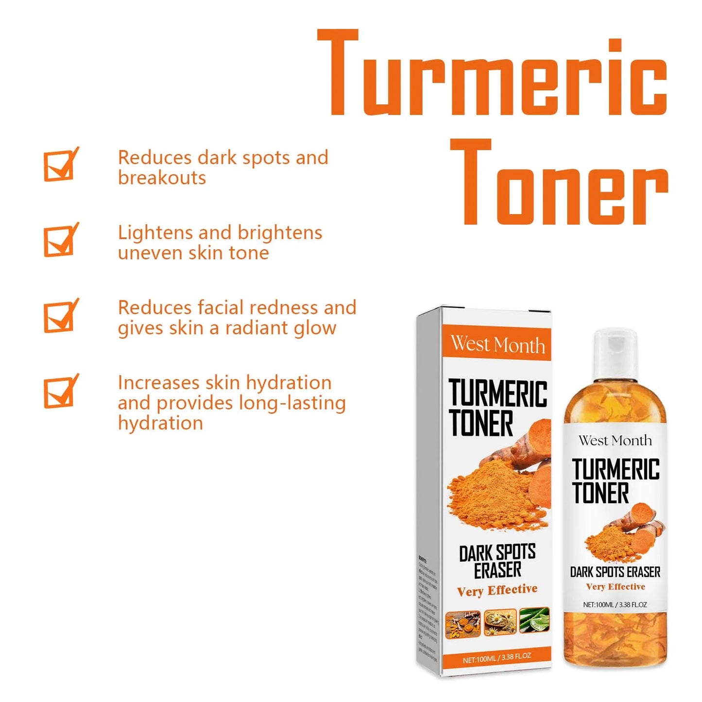 Turmeric Toner Dark Spots Removal Brightening Spots Corrector Remove Freckle Fade Melasma Moisturizing Turmeric Face Toner