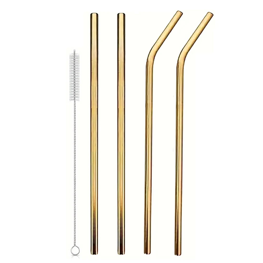 4Pcs 304 Stainless Steel Straw with Straw Cleaner Replacement Long Straight Bent Metal Straw for 40oz Water Cup Accessories