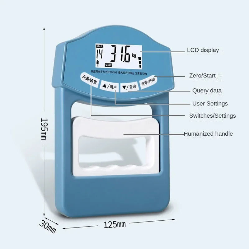 Grip Strength Tester Electronic Tester 396Lbs/180Kg Digital Dynamometer Grip Strength Meter USB LCD Screen Hand Grip Dynamometer