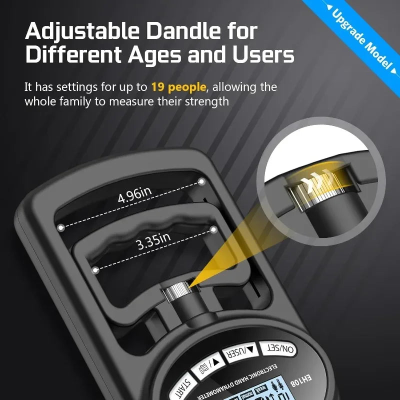 Grip Strength Tester Electronic Tester 396Lbs/180Kg Digital Dynamometer Grip Strength Meter USB LCD Screen Hand Grip Dynamometer