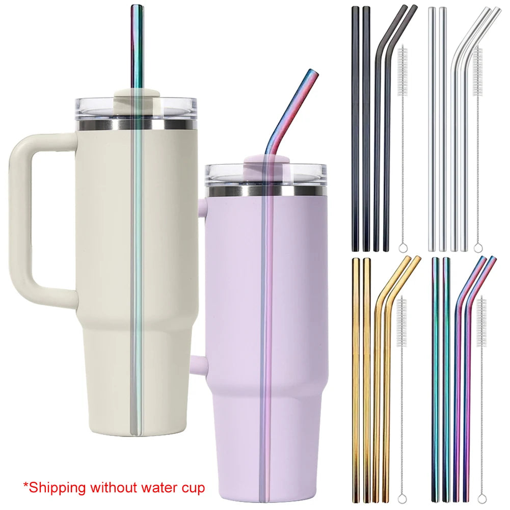 4Pcs 304 Stainless Steel Straw with Straw Cleaner Replacement Long Straight Bent Metal Straw for 40oz Water Cup Accessories