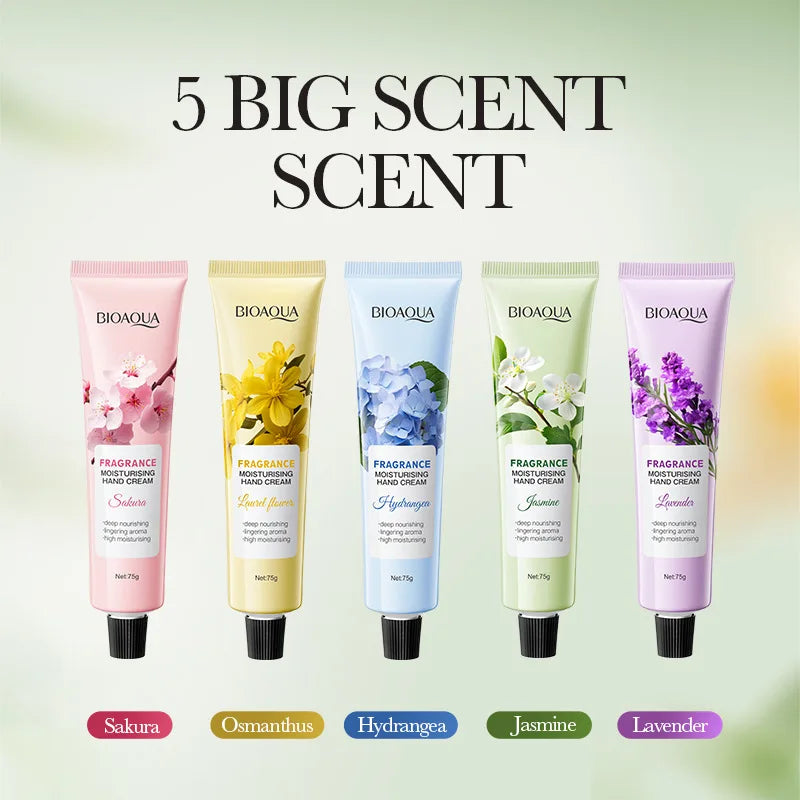 5pcs/set 75g BIOAQUA Moisturizing Hand Cream Sets Sakura Lavender Fragrance Handcream Nourishing Hands Skincare Creams Set
