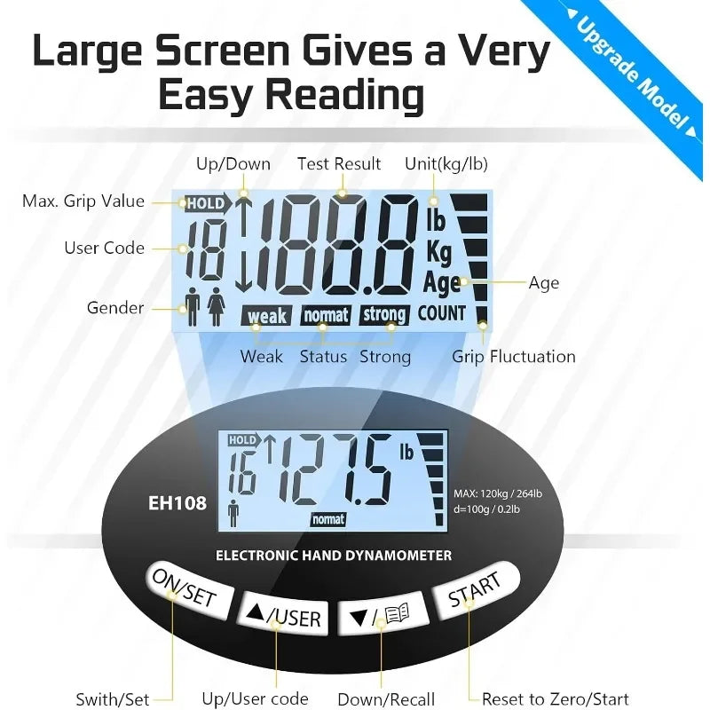 Grip Strength Tester Electronic Tester 396Lbs/180Kg Digital Dynamometer Grip Strength Meter USB LCD Screen Hand Grip Dynamometer