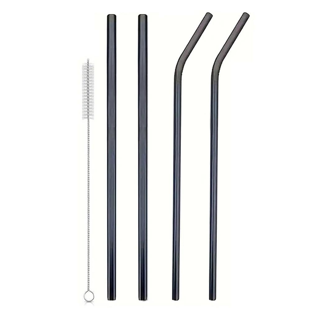 4Pcs 304 Stainless Steel Straw with Straw Cleaner Replacement Long Straight Bent Metal Straw for 40oz Water Cup Accessories