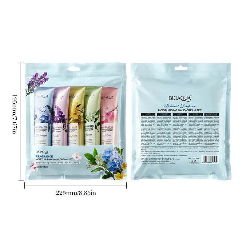 5pcs/set 75g BIOAQUA Moisturizing Hand Cream Sets Sakura Lavender Fragrance Handcream Nourishing Hands Skincare Creams Set