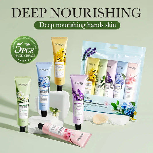 5pcs/set 75g BIOAQUA Moisturizing Hand Cream Sets Sakura Lavender Fragrance Handcream Nourishing Hands Skincare Creams Set